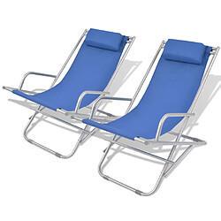 vidaXL Chaises inclinables de terrasse lot de 2 Acier Bleu