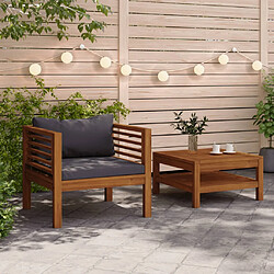 vidaXL Salon de jardin 2 pcs avec coussins gris foncé Bois d'acacia