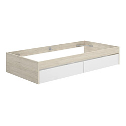 Avis Pegane Structure de lit , couchage 90 x 190 cm en bois avec 2 tiroirs blanc, chêne naturel - Longueur 195 x Profondeur 95 x Hauteur 40 cm