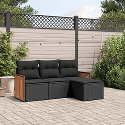 vidaXL Salon de jardin 4 pcs avec coussins noir résine tressée 