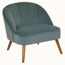 Pegane Fauteuil en velours et bois de pin coloris vert céladon - Longueur 78 x Profondeur 72 x Hauteur 71 cm