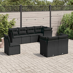 vidaXL Salon de jardin 8 pcs avec coussins noir résine tressée 