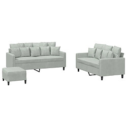 vidaXL Ensemble de canapés 3 pcs avec coussins Gris clair Velours