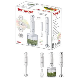 Techwood Mixeur Plongeant Blanc 3 en 1 Plongeur 600W Fouet Hachoir 500 mL Lame en acier inoxydable 600W