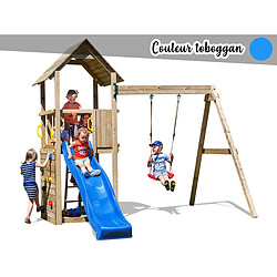 Aire de jeux Carol 2 - Toboggan Bleu - Fungoo Plateforme de jeux en bois Carol Tour + toboggan + balançoire