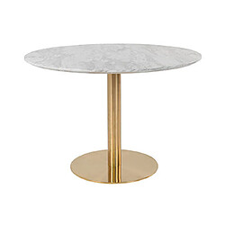 Mes Ensemble table ronde 110 cm blanche et 4 chaises bleues - DERVAL