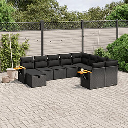 vidaXL Salon de jardin 10 pcs avec coussins noir résine tressée 