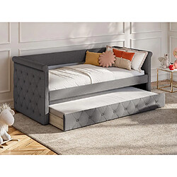 Vente-Unique Lit banquette gigogne LOUISE - 2x90x190cm - Tissu gris + matelas