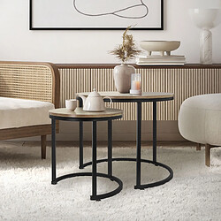 Table basse set de 2 pièces forme ronde Chêne Sonoma/Noir en MDF et métal ML-Design ML-Design Set 2x Tables d`Appoint, Rond, Ø40x44 cm/Ø60x52 cm, MDF Chêne Sonoma/Structure Métal Noir, Tables Gigognes Modernes, Multiples Usages, Table d'Extrémité de Canapé, Décoration d'Intérieur