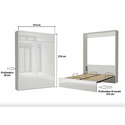 Inside 75 Armoire lit escamotable DYNAMO structure blanc mat façade blanc brillant 140*200 cm pas cher