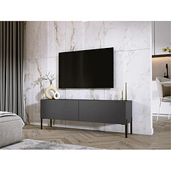 3XELIVING Meuble TV en couleur Anthracite avec pieds droits en noir, D: l : 140 cm, H : 52 cm, P : 32 cm