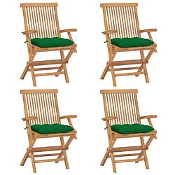 vidaXL Chaises de jardin et coussins vert lot de 4 Bois de teck massif