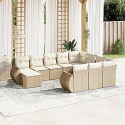 vidaXL Salon de jardin 11 pcs avec coussins beige résine tressée 