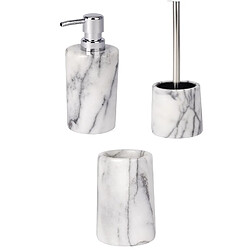 Toilinux Set d'accessoires de salle de bain design marbre Onyx - Blanc