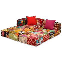 Avis vidaXL Pouf modulaire à 3 places Patchwork Tissu