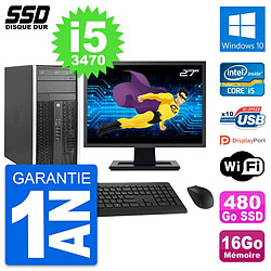 PC Tour HP 6300 CMT Ecran 27" Intel i5-3470 RAM 16Go SSD 480Go Windows 10 Wifi · Occasion 