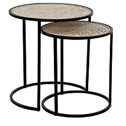 Pegane Lot de 2 tables d'appoint en bambou naturel et métal coloris noir