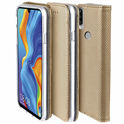 Moozy Case Flip Cover pour Huawei P30 Lite, Or - Étui à Rabat Magnétique Intelligent avec Porte-Cartes et Support