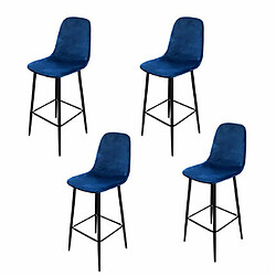 Mes Lot de 4 chaises de bar H74,5 cm en velours bleu foncé - HYGGE