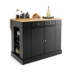 Helloshop26 Ilot central cuisine avec tiroirs et 2 portes 120 x 61 x 92 cm desserte de cuisine avec étagère réglable étagères latéraux noir 20_0008634