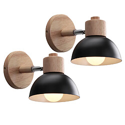 Stoex 2X Ø15CM Applique Murale Rétro Moderne Applique Murale en Bois Et Métal Lampe Murale Simple, Angle Réglable, Pour Salon, Chambre À Coucher Noir E27