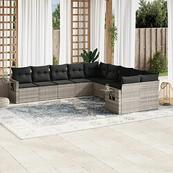 vidaXL Salon de jardin avec coussins 10 pcs gris clair résine tressée