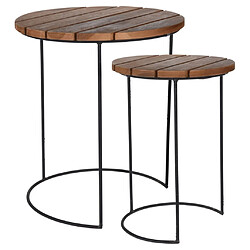 Es Collection H&amp;S Collection Ensemble de tables d'appoint 2 pcs Teck Marron