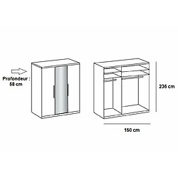 Inside 75 Armoire de rangement LISBETH 2 portes blanc 1 miroir 150 x 236 cm hauteur