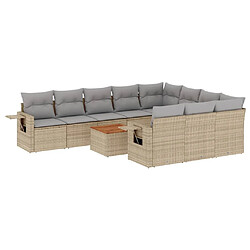 vidaXL Salon de jardin 11 pcs avec coussins beige résine tressée