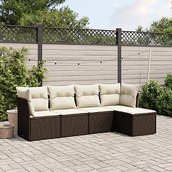 vidaXL Salon de jardin avec coussins 5 pcs marron résine tressée 