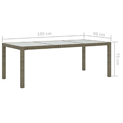 Acheter vidaXL Table de jardin Gris 190x90x75 cm Verre trempé/résine tressée