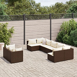 vidaXL Salon de jardin avec coussins 9 pcs marron résine tressée