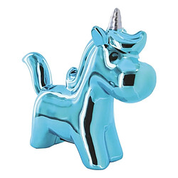 Totalcadeau Tirelire céramique licorne chromé bleu