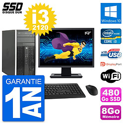 PC Tour HP 6300 CMT Ecran 19" Intel i3-2120 RAM 8Go SSD 480Go Windows 10 Wifi · Occasion 