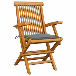 Maison Chic Lot de 8 Chaises de jardin,Fauteuil d'extérieur avec coussins gris Bois de teck massif -MN21374