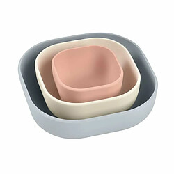 BEABA, Lot de 3 bols silicone gigogne, velvet grey / cotton / dustyrose 