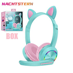 GUPBOO Casque sans fil pour enfants, contrôle de l'oreille de chat, éclairage RVB, casque de musique stéréo, avec micro, casque pour enfants 