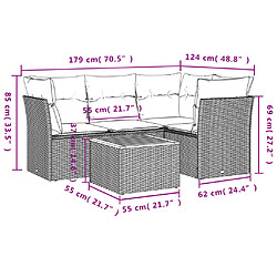 vidaXL Salon de jardin 5 pcs avec coussins gris résine tressée pas cher