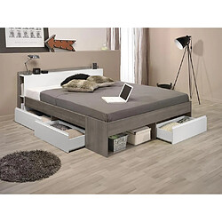 Vente-Unique Lit avec rangements modulable 140 x 190 /200 cm - Coloris : Taupe et blanc - DEBAR