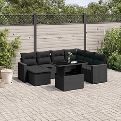 vidaXL Salon de jardin 8 pcs avec coussins noir résine tressée