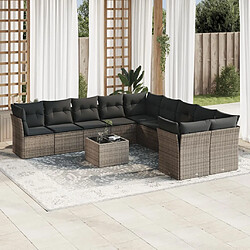 vidaXL Salon de jardin 11 pcs avec coussins gris résine tressée