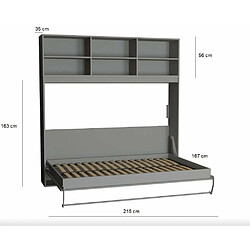 Avis Inside 75 Composition armoire lit horizontale STRADA-V2 gris / blanc mat façade armoire-lit blanc brillant 1 colonne 140*200 cm