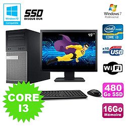 Lot PC Tour Dell 790 Core I3 3.1Ghz 16Go 480Go SSD DVD WIFI Win 7 + Ecran 19" - Occasion