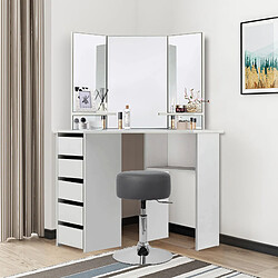 ML DESIGN MODERN LIVING Table de maquillage d'angle coiffeuse moderne avec miroir + tabouret gris foncé