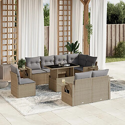 vidaXL Salon de jardin avec coussins 9 pcs beige résine tressée