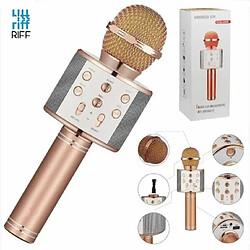 Avis Riff WS-858 Microphone karaoké avec haut-parleurs Aux et Micro SD Or Rose