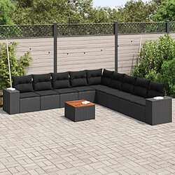 Maison Chic Salon de jardin 10 pcs avec coussins | Ensemble de Table et chaises | Mobilier d'Extérieur noir résine tressée -GKD28536