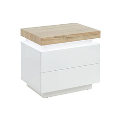 Acheter Vente-Unique Lot de 2 tables de chevet - 2 tiroirs - MDF Laqué - Avec LEDs - Coloris : Blanc et chêne - HALO II