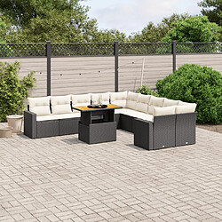 vidaXL Salon de jardin 11 pcs avec coussins noir résine tressée 