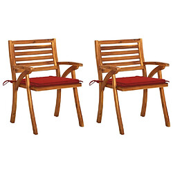 Maison Chic Lot de 2 Chaises à dîner de jardin avec coussins,Fauteuil/Chaises à manger d'extérieur Acacia massif -MN74148